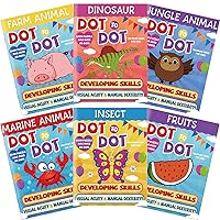 6 Pcs Dot to Dot Books for Kids Ages 3-5, Connect The Dots Books Include Dinosaur Jungle Animal Theme, Back to School Toddler Classroom Sticker Workbook Gift for Boys Girls- 72 Pages