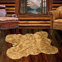 Wolf Skin Hide Coyote Plush Faux Fur Throw Rug Bear Skin Sheepskin Shag Light Golden Brown (2'x4')