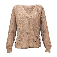 Women's Cable Button Knit Sweater Long Sleeve V-Neck Short Cardigan Sweaters Open Front Button Down Knitted Outwears