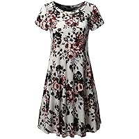 Made by Emma Women's Casual Short Sleeves Loose Flare Floral Print Mini Dress