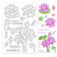 GLOBLELAND Lotus Flower and Leaves Silicone Clear Stamps Oriental Style Dragonfly and Butterfly Transparent Stamps for Cards Making DIY Scrapbooking Photo Album Decoration Paper Craft