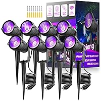 8 Pack Waterproof Black Lights, IP66 15W LED Blacklight Halloween Outdoor Spotlight with On/Off Switch + Plug + Metal Stakes for Landscape Lighting, Glow in Dark Party, Body Paint, Fluorescent Poster