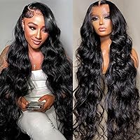 Full 13x4 Body Wave Lace Frontal Wigs Human Hair 180 Density 13x4 HD Transparent Lace Wig Pre Plucked 12A Brazilian Virgin Human Hair Wigs for Women Natural Color 28 Inch