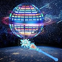 Flying Orb Ball Toys Soaring Hover Pro Boomerang Spinner Hand Controlled Mini Drone Globe Shape Spinning, Safe for Adults Kids Indoor Outdoor (Blue) and Magic Wand