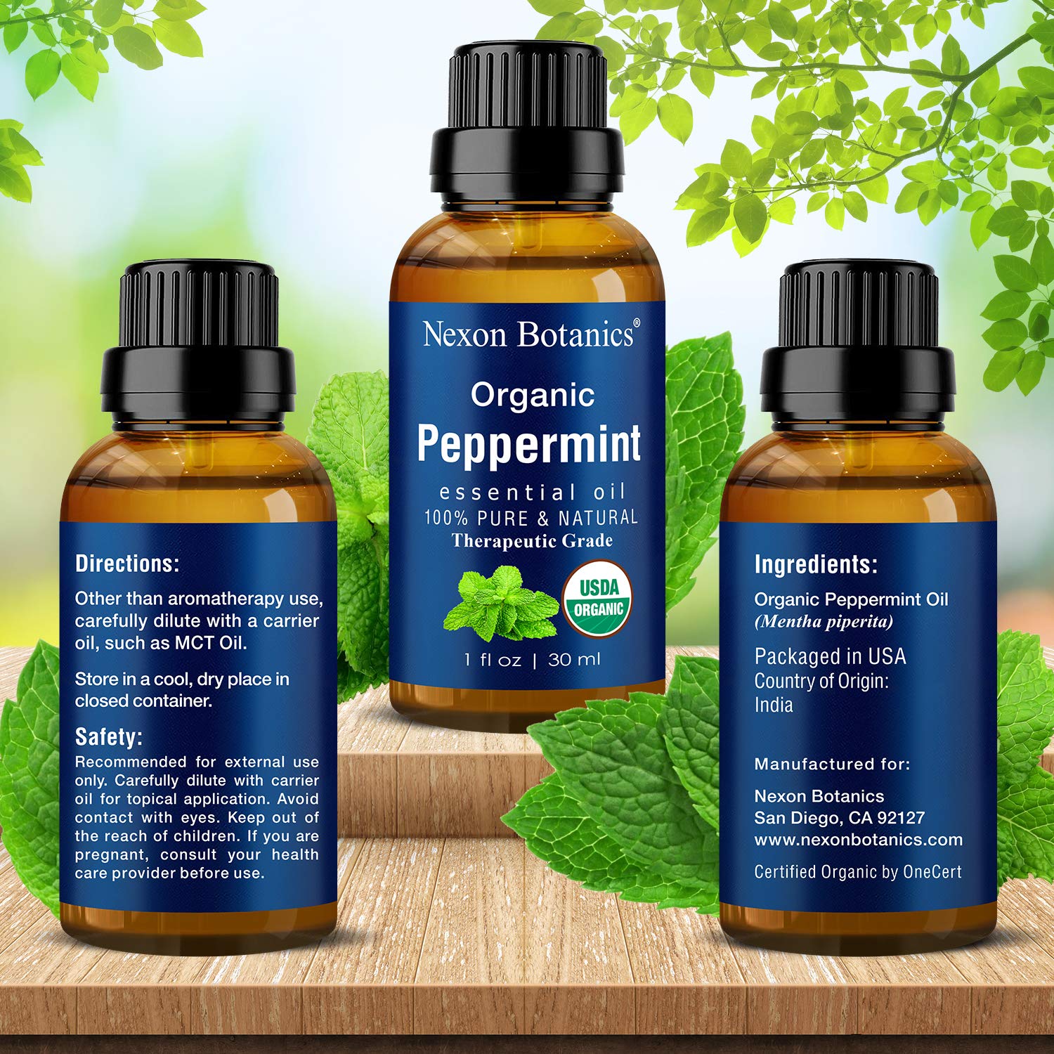 Organic Peppermint Essential Oil 30 ml - 100% Pure Peppermint Oil for Diffuser -Natural, Undiluted Menthol Oil for Hair Care - Mint Oil for Skin Care - Pure Essential Oils Peppermint - Nexon Botanics