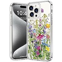 bicol Compatible with iPhone 15 Pro Case,Crystal Clear Cover with Fashionable Designs for Girls Women,Slim Fit Shockproof Protective Acrylic Phone Case 6.1 inch,Blooming Flowers