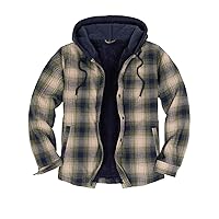 ZENTHACE Men's Sherpa Lined Flannel Shirt Jacket,Snap Button Down Plaid Jacket Shacket with Hood