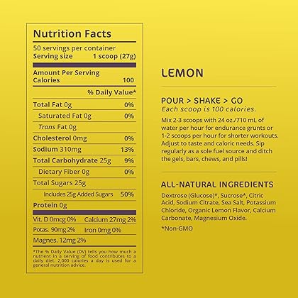 Tailwind Nutrition Endurance Fuel Lemon 50 Servings, Hydration Drink Mix with Electrolytes and Calories, Non-GMO, Free of Soy, Dairy, and Gluten, Vegan Friendly