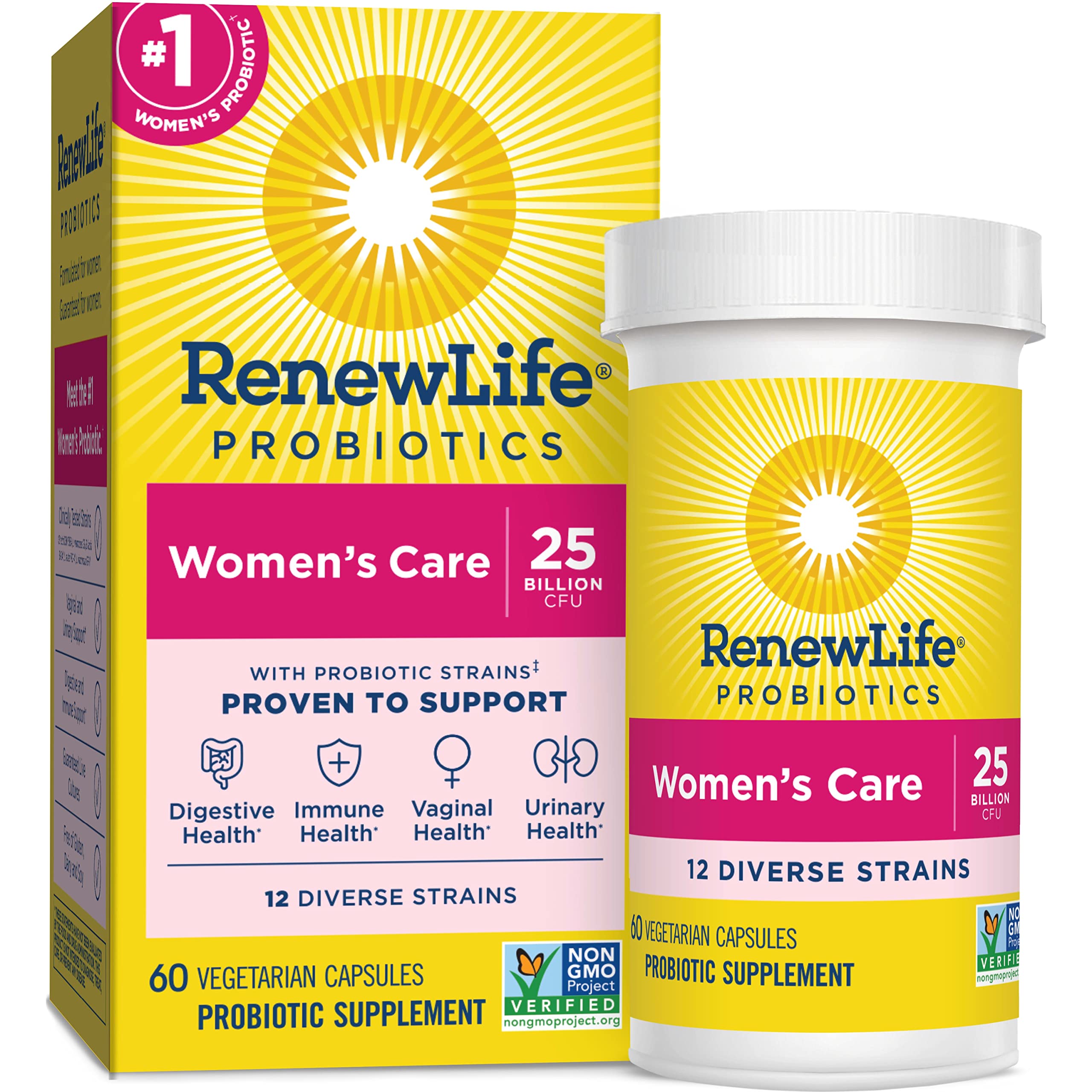 Renew Life Probiotics for Women, 25 Billion CFU Guaranteed, Probiotic Supplement for Digestive, Vaginal & Immune Health Shelf Stable, Soy, Dairy & Gluten Free, 60 Capsules