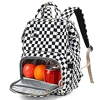 Checkered Lunch Backpack for Women, Insulated Cooler Work Business Laptop Backpacks Girls School Backpack College Bookbags