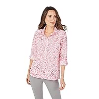 Foxcroft Women's Cole Long Sleeve with Roll Tab Blush Leopard Blouse