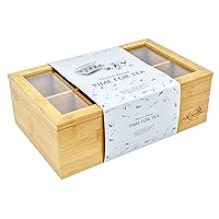 Tea Box Storage Organizer| Large 8-Storage Compartments and Clear Shatterproof Hinged Lid Tea Chest|Enhanced Organic Bamboo|Wooden Finish Tea Bag Organizer