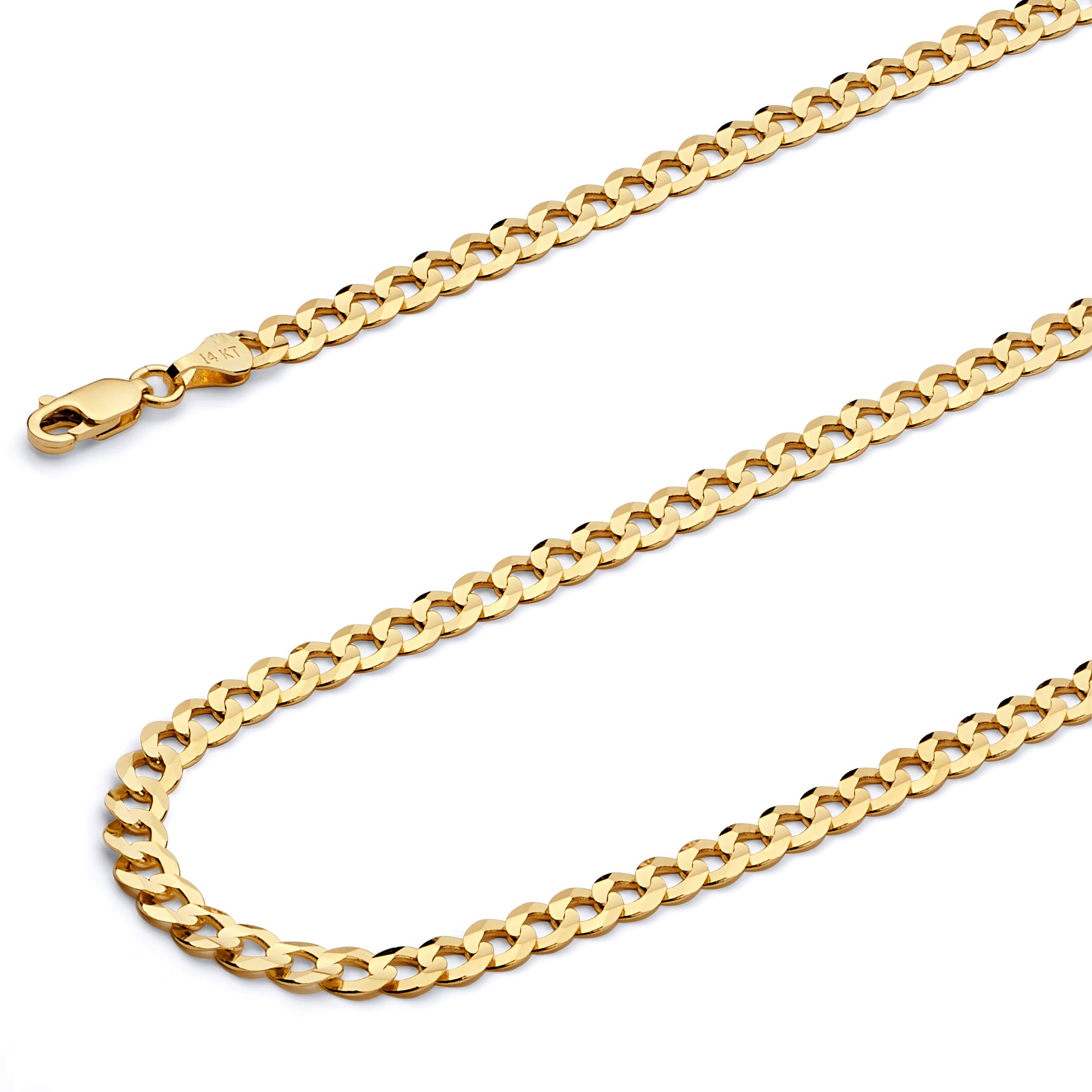 14k REAL Yellow Gold Solid Men's 3.5mm Cuban Curb Chain Necklace with Lobster Claw Clasp