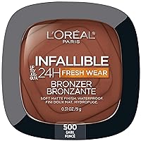 L'Oreal Paris Infallible Up to 24H Fresh Wear Soft Matte Longwear Bronzer. Waterproof, heatproof, Transfer, humidity and sweatproof, Dark, 0.31 oz