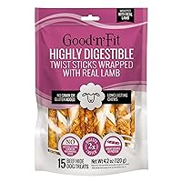 Good ‘n’ Fit Twist Sticks Made with Real Lamb, 15 Count, Treat Your Dog to Long-Lasting and Highly Digestible Rawhide Chews