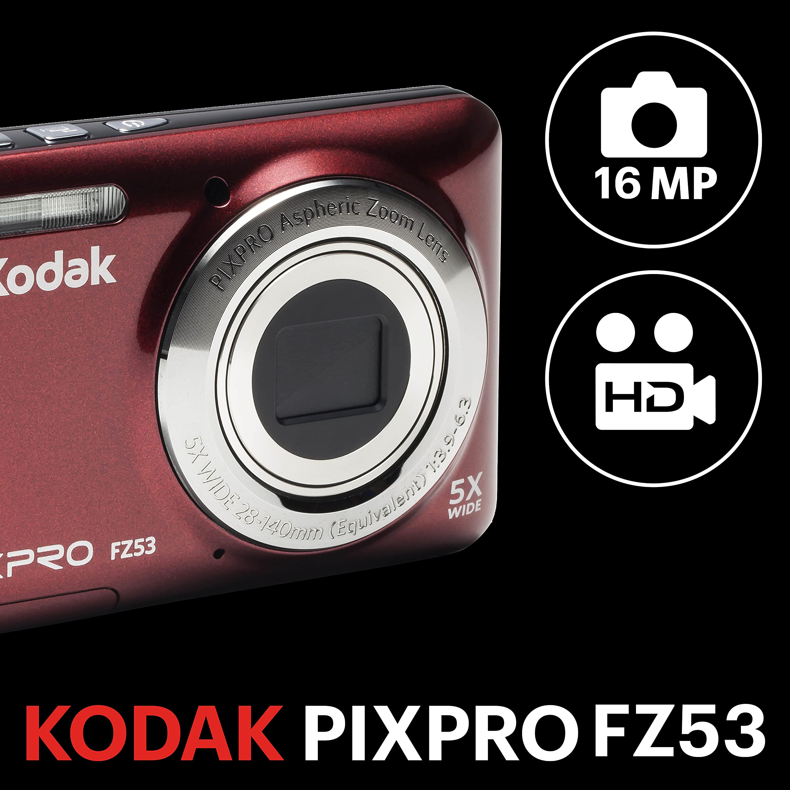 Kodak PIXPRO Friendly Zoom FZ53-RD 16MP Digital Camera with 5X Optical Zoom and 2.7