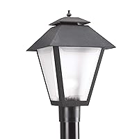 82065-12 Polycarbonate One-Light Outdoor Post Lantern Outside Fixture, Black Finish