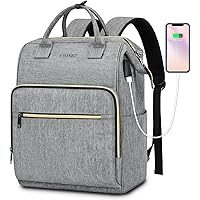 Ytonet Laptop Backpack Women, 15.6 Inch Bookbag for Women with RFID USB Port, Wide Open Anti-Theft Nurse Teacher College School Work Bag, Water Resistant Business Computer Backpack Purse, Grey