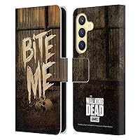 Head Case Designs Officially Licensed AMC The Walking Dead Bite Me Typography Leather Book Wallet Case Cover Compatible with Samsung Galaxy S24 5G