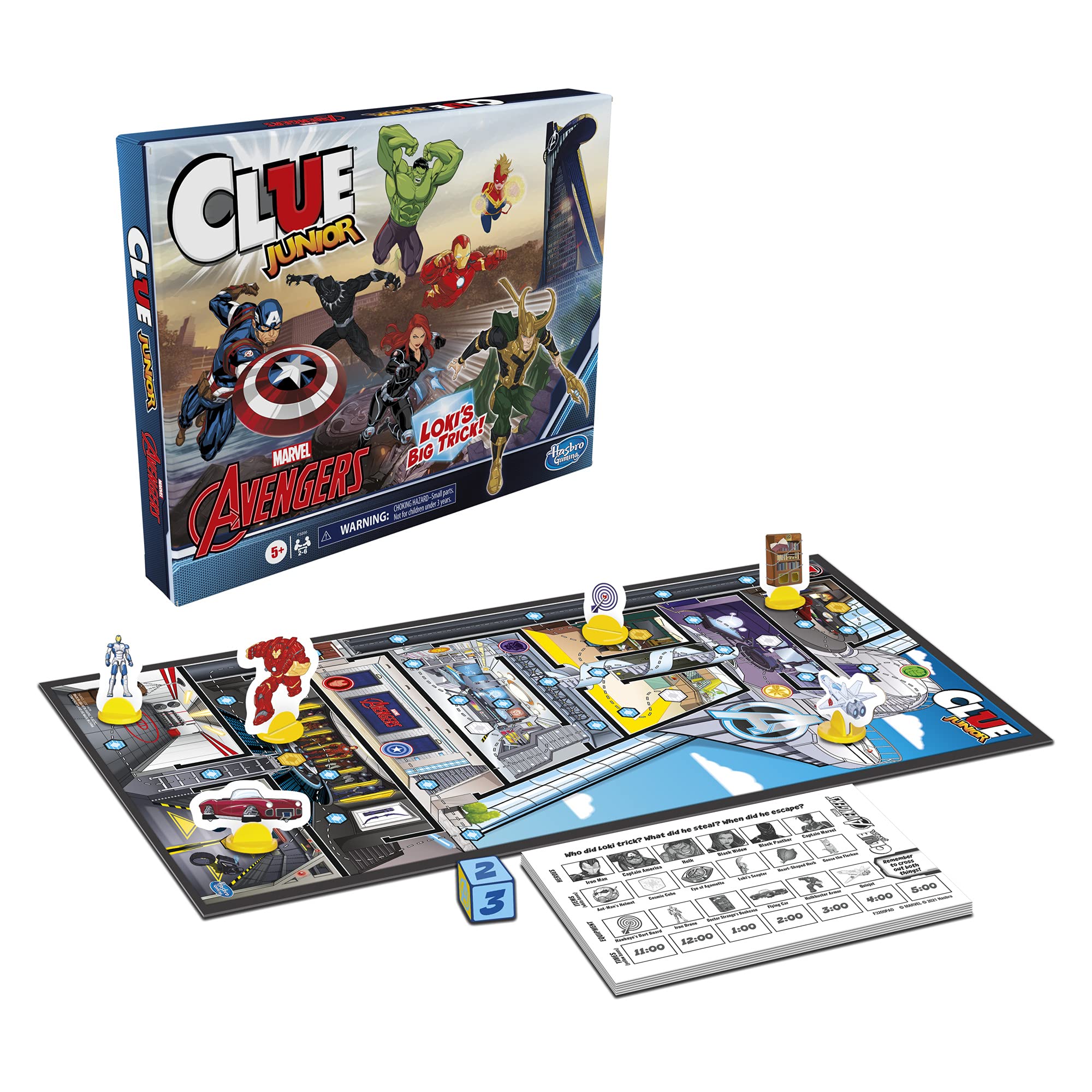 Hasbro Gaming Clue Junior: Marvel Avengers Edition Board Game for Kids Ages 5+, Loki's Big Trick, Classic Mystery for 2-6 Players (Amazon Exclusive)