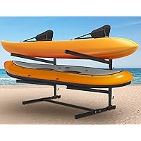 Kayak Storage Rack, Heavy Duty Freestanding Kayak Stand for 2 Kayaks, SUPs, Canoe and Paddleboard kayak rack for Indoor & Outdoor Use
