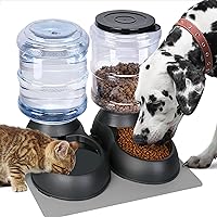 2 Pack Automatic Cat Feeder and Water Dispenser in Set Gravity Food Feeder and Waterer with Pet Food Mat for Small Medium Dog Pets Puppy Kitten Big Capacity 1 Gallon x 2 (2 Pack Jet Black)
