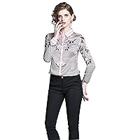 Women's Casual Pink Rose Floral Print Shirts Collared Neck Button up Blouse