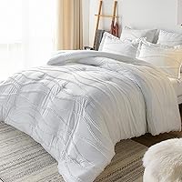 Gemarwel White Queen Comforter Set, 3 Pieces Soft White Comforter Queen Size, Lightweight Boho Tufted Bedding Set & Collections (90x90In Comforter & 2 Pillowshames)