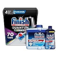 Bundle of Finish Quantum Infinity Shine - 70 Count - Dishwasher Detergent + Jet-Dry Rinse Aid + Dishwasher Cleaner - Liquid Fresh