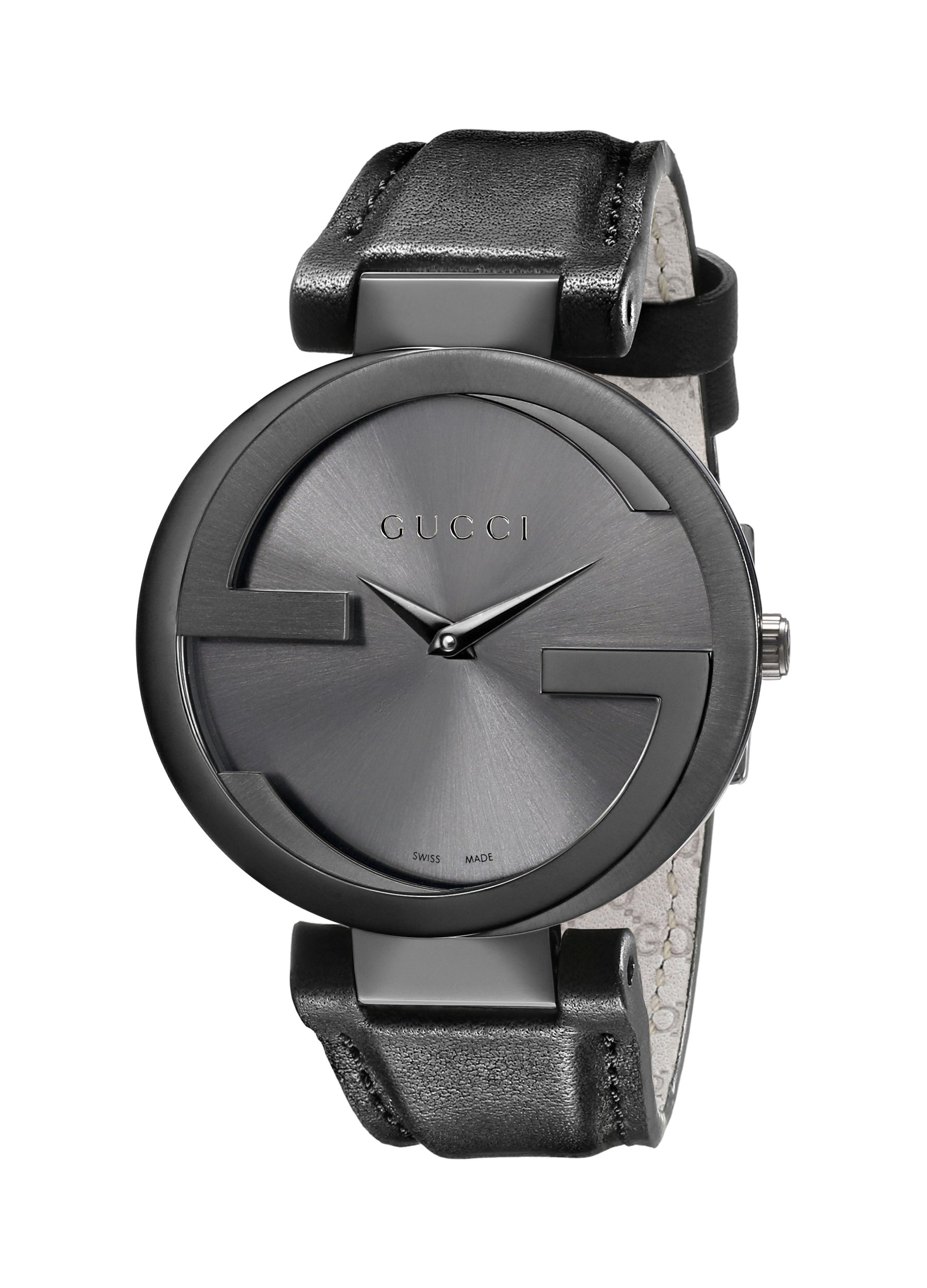 Gucci Stainless Steel Watch with Black Leather Women's Band(Model:YA133302)