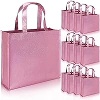 PHOGARY 12 Large Gift Bags with Handles (Pink), Stylish Party Bags for Birthday Bachelorette Wedding Party Favor Bridal Shower Wrap, Reusable Goodie Bags, non-woven fabric