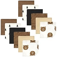 Hudson Baby Unisex Baby Flannel Cotton Washcloths, Brown Bear 12 Pack, One Size