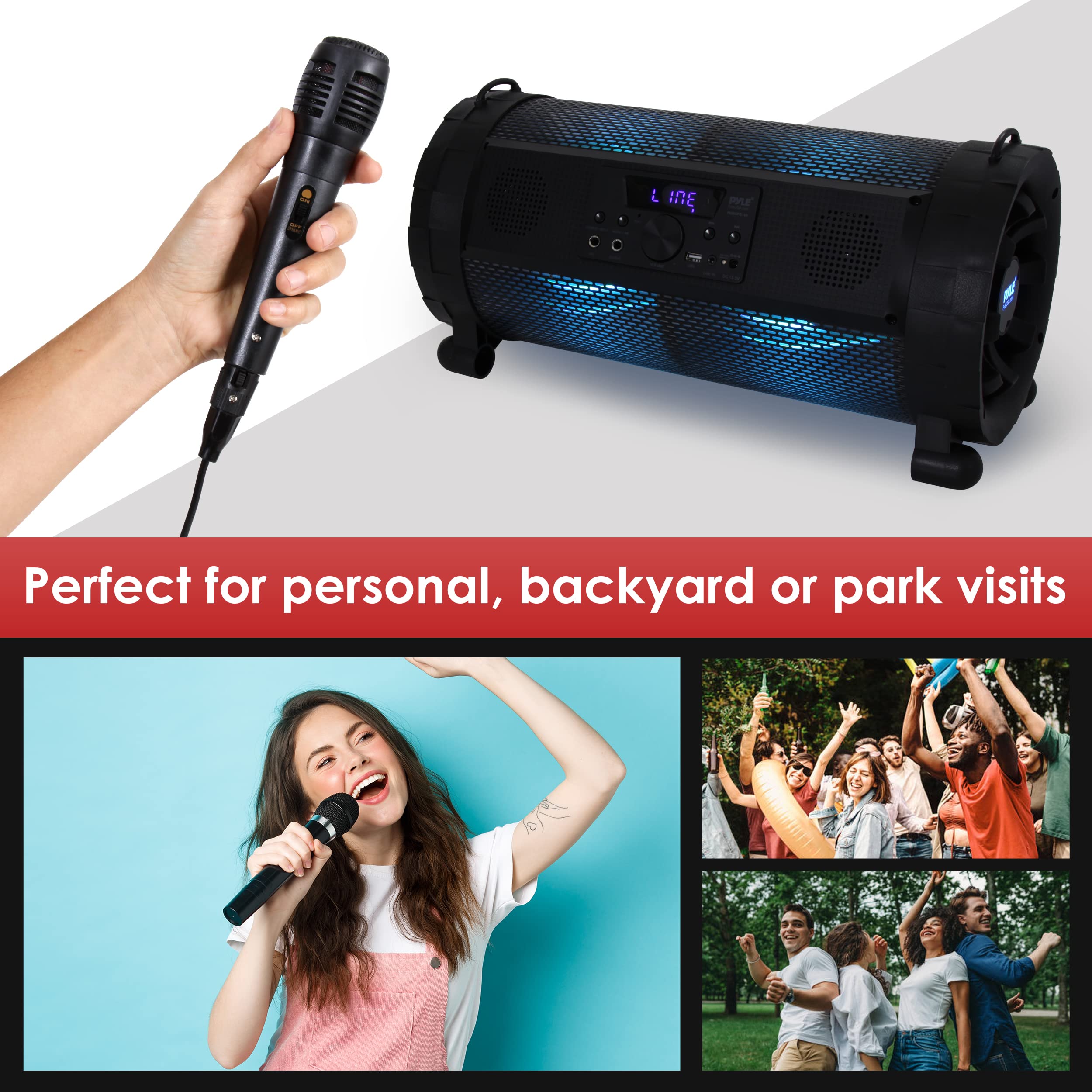 Pyle Bluetooth Boombox Street Blaster Stereo Speaker - Portable Wireless Power FM Radio / MP3 System w/ Remote, LED Lights & Rechargeable Battery - PBMSPG190 , Black