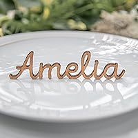 Customized Wooden Name Tags for Place Setting at Party | Personalized Place Cards for Weddings Made From Wood | Bridal Showers and Events | Italic Cursive Laser Cut Seating Cards
