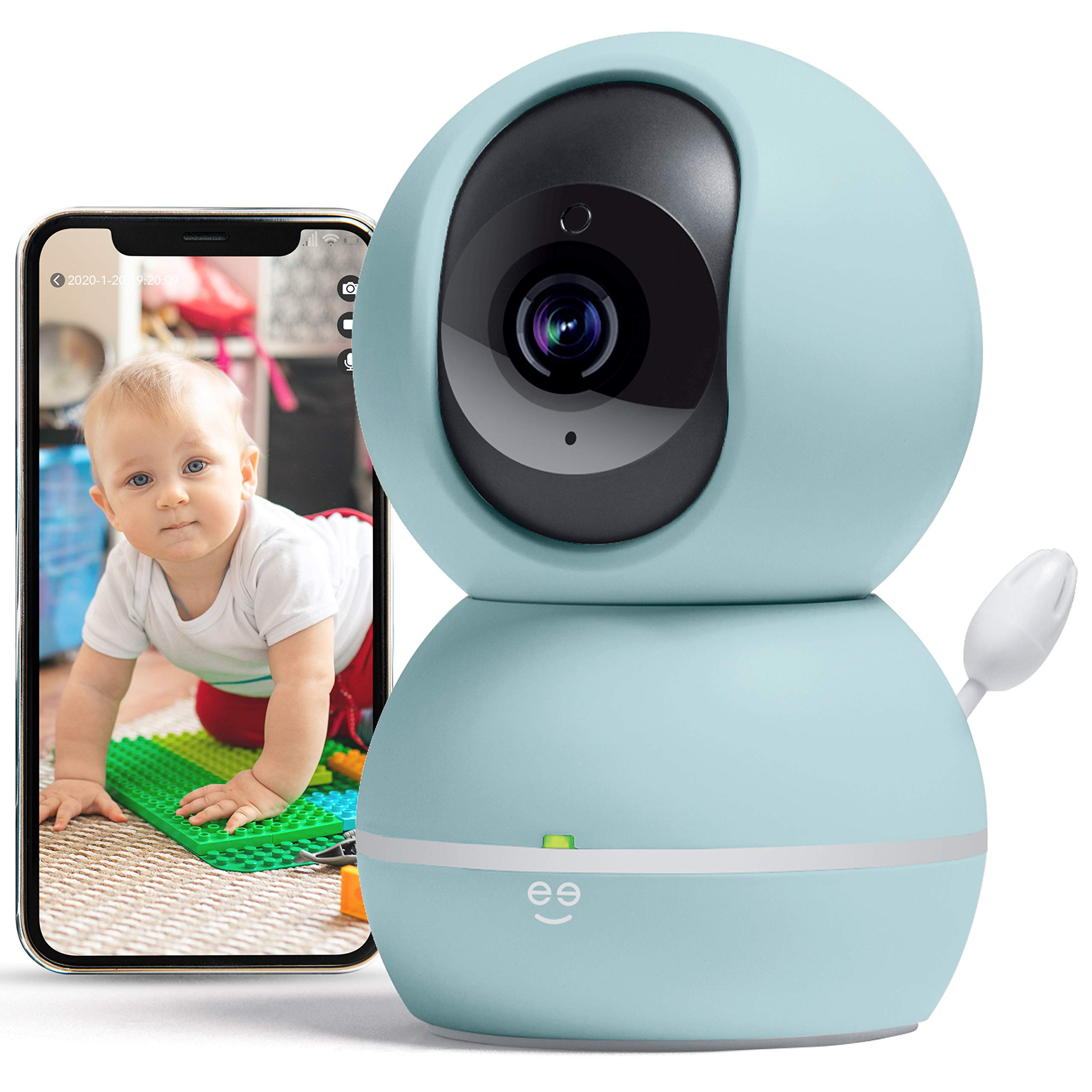 Geeni Smart Home Pet and Baby Monitor with Camera, 1080p Wireless WiFi Camera with Motion and Sound Alert (Pastel Blue)