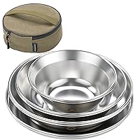 CAMPINGMOON Camping Plates Set Stainless Steel Dishwasher Safe Kitchenware S395