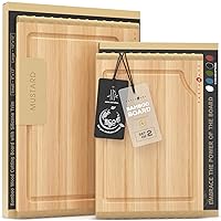 All-Solution Wood Cutting Board,Set of 2 Bamboo Chopping Board with Juice Grooves,Reversible Nonslip Silicone Edges-5 Yr Warranty