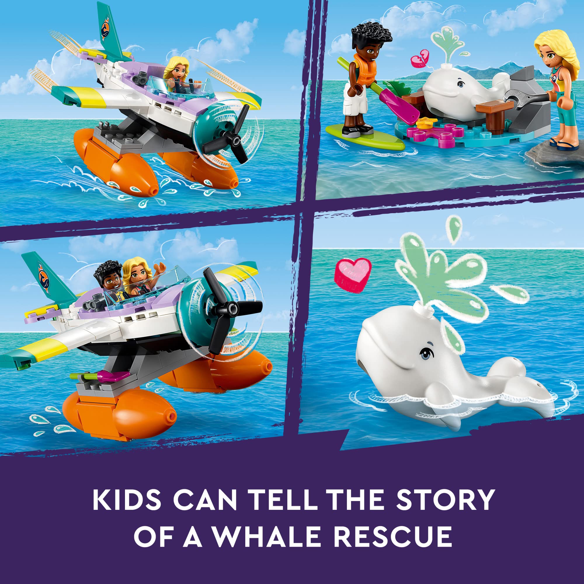 LEGO Friends Sea Rescue Plane 41752 Building Toy, Creative Fun for Girls and Boys Ages 6+, Includes 2 Mini-Dolls and a White Whale Plus Lots of Accessories, A Fun Gift for Kids Who Love Sea Life