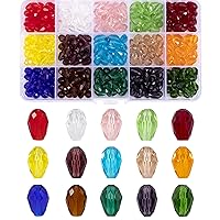 300Pcs Teardrop Glass Beads for Jewelry Making 8x12mm Faceted Vertical Hole Crystal Spacer Beads Assortments for DIY Bracelet Necklace Earrings Crafts with Container Box
