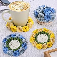 Iuuidu Crochet Kit for Beginners, Knitting Starter Kit, Rose Flowers Bouquet + 4PCS Coaster Flower Pot Crochet Kits for Mother's Day Gift