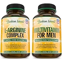 Men's Multivitamin + L-Arginine & L-Citrulline Supplement, 2 Bottles Bundle. Improves Cardiovascular & Prostate Health. Antioxidant & Natural Energizer + Speeds up Workout Recovery. Vital & Natural Am