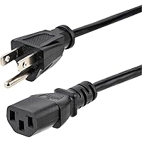 StarTech.com 6ft (1.8m) Computer Power Cord, NEMA 5-15P to C13, 10A 125V, 18AWG, Black Replacement AC Power Cord, Printer Power Cord, PC Power Supply Cable, Monitor Power Cable - UL Listed (PXT101)