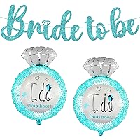 KatchOn, Blue Glitter Bride To Be Banner with Blue and Silver I Do Diamond Ring Balloons - Pack of 3 | Teal Bride To Be Banner | Engagement Ring Balloon for Engagement Party | Bridal Shower Decoration