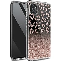 Phone Case for Motorola G Power 5G 2023, Clear Cover for Moto G Power 5G 2023 Dual Layer Soft Rubber Shockproof Bumper Anti-Scratch Hard PC Back, Girls Shell with Leopard Glitter Dsigned