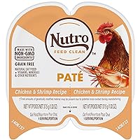 NUTRO Grain Free Natural Wet Cat Food Paté Chicken & Shrimp Recipe, 2.64 oz. PERFECT PORTIONS Twin-Pack Trays, Pack of 24