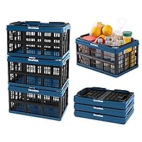 CleverMade Collapsible Shopping Basket, Ocean, 3PK - 16L (4 Gal) Reusable Plastic Grocery Shopping Baskets, Holds 22lbs Per Basket - Small Foldable Storage Crates with Handles