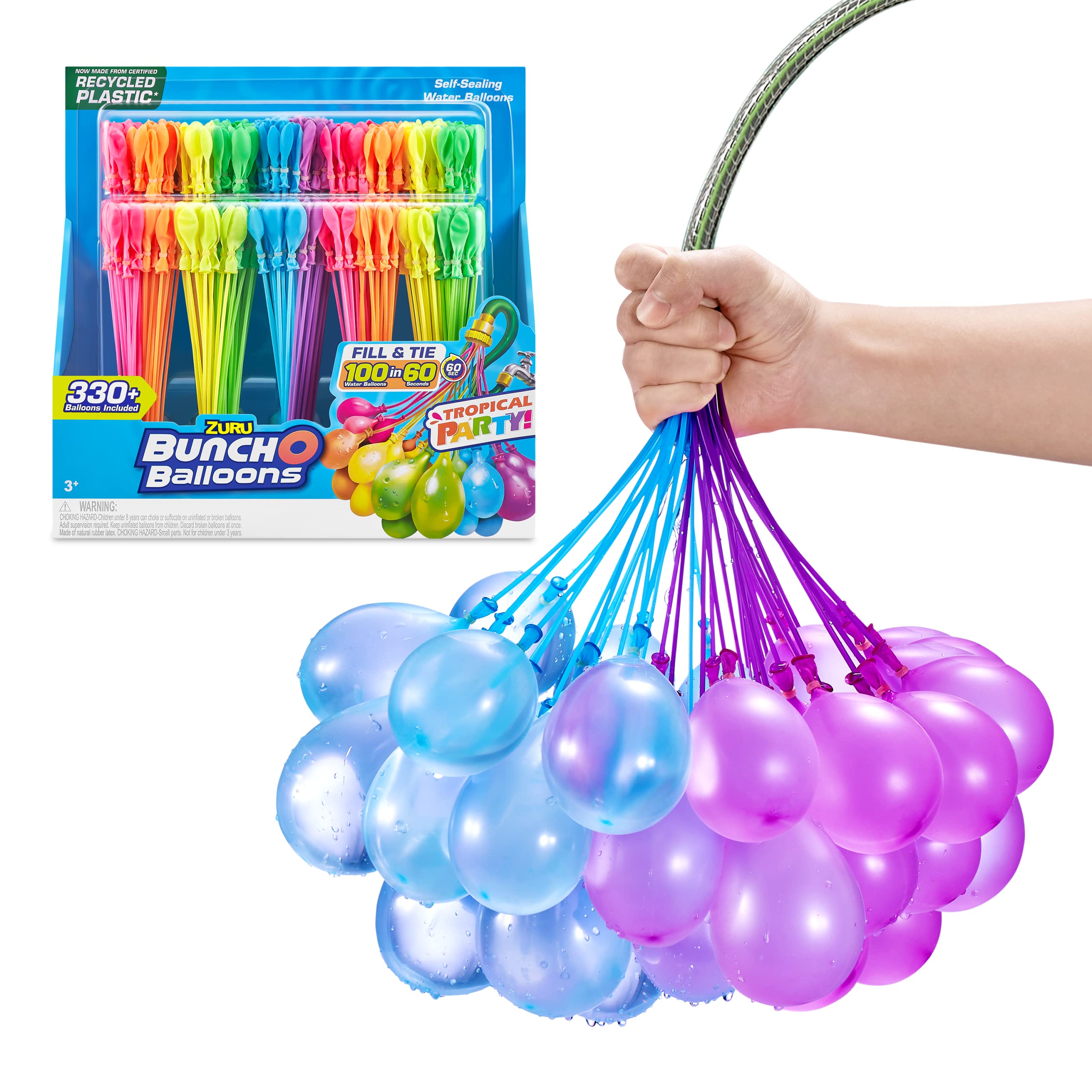 Original Bunch O Balloons Tropical Party 330+ Rapid-Filling Self-Sealing Water Balloons (Amazon Exclusive 10 Pack) by ZURU Water Balloon for the Whole Family, Kids, Teens and Adults