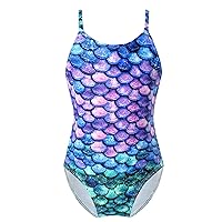 TiaoBug Junior Girls One-Piece Swimsuit Fish Scales Pattern Mermaid Romper Bathing Suit Beach Swimwear