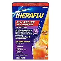 Theraflu Max Strength Nighttime Flu Medicine for Flu Symptom Relief with Acetaminophen, Dextromethorphan HBr, and Chlorpheniramine Maleate, Honey Lemon Flavored - 6 Powder Packets