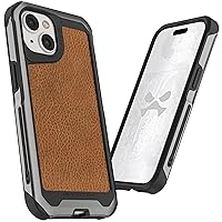 Ghostek Atomic Slim Case for iPhone 15, Compatible with MagSafe Accessories, Aluminum Frame, Shock Absorbent Phone Cover (6.1 Inch, Gunmetal with Brown Leather)
